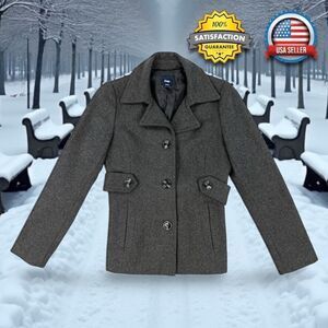 Gap Women’s XS Gray Wool Blend Coat Waist-Length Single-Breasted Jacket *FLAWS*